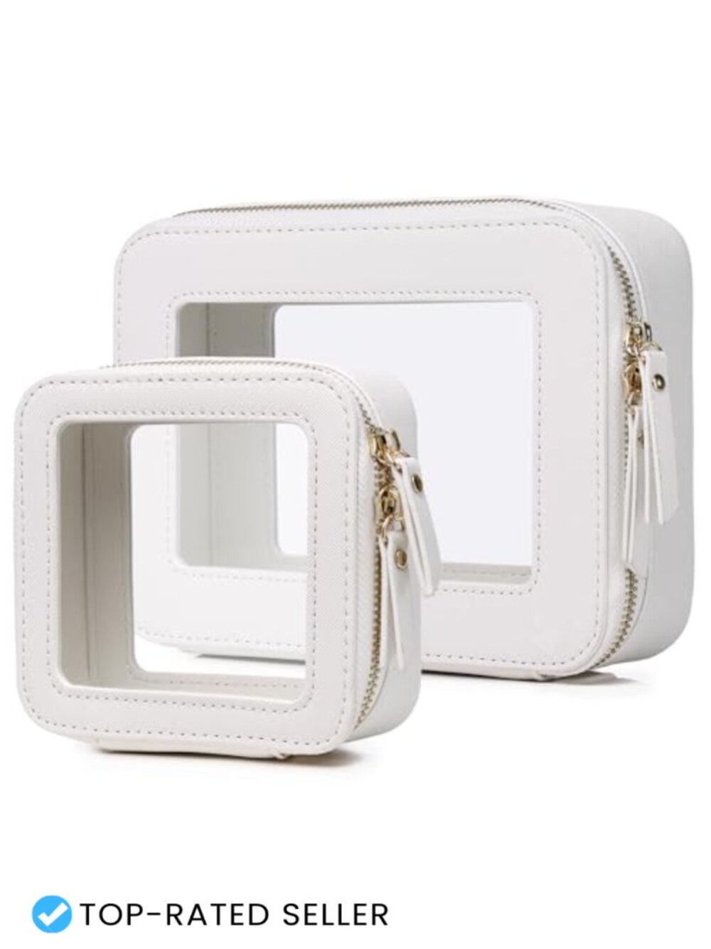 Clear Faux Leather Makeup Cosmetic Bag Set 2PC Travel Toiletry Organizer TSA
